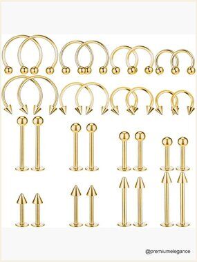 64 PCS Lip Rings Labret Medusa Snake Bite Piercing Set Body Jewelry Earrings